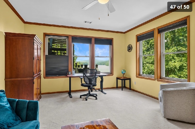 Home office or bedroom with panoramic water views — 139 Waterfront Ct